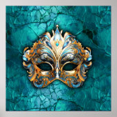 Venetiaanse Masquerade Masker op turquoise grond Poster (Voorkant)