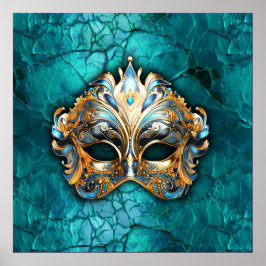 Venetiaanse Masquerade Masker op turquoise grond Poster