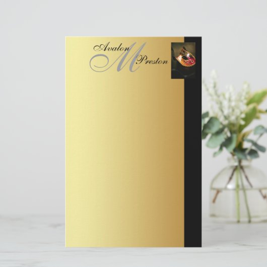 Venetiaanse Masquerade Monogram Huwelijk Briefpapi Briefpapier (Staand voorkant)