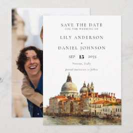 Venetiaanse Silhouette Watercolor Foto Bruiloft Save The Date