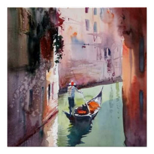Venetiaanse stijl Canvas, gondolier, gondola Perfect Poster