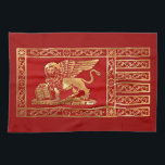 Venetiaanse vlag theedoek<br><div class="desc">De vlag van de Republiek Venetië met het traditionele pictogram van St Mark - de Lion of Saint Mark. In de Latijnse tekst op het boek staat: "Pax tibi Marce, evangelista meus." (Moge Vrede met jou zijn, Mark, mijn evangelist.) De leeuw is het symbool van Saint Mark (San Marco). Repubblica...</div>
