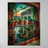 Venetian Balcony Sunset Canal View Art Poster (Voorkant)
