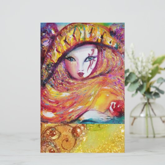 VENETIAN CARNIVAL MASK IN GOLD YELLOW STATIONERIE BRIEFPAPIER (Staand voorkant)