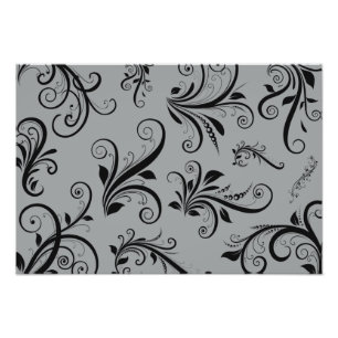 Venetian Damask, Ornaments, Swirls - Grey Black Foto Afdruk