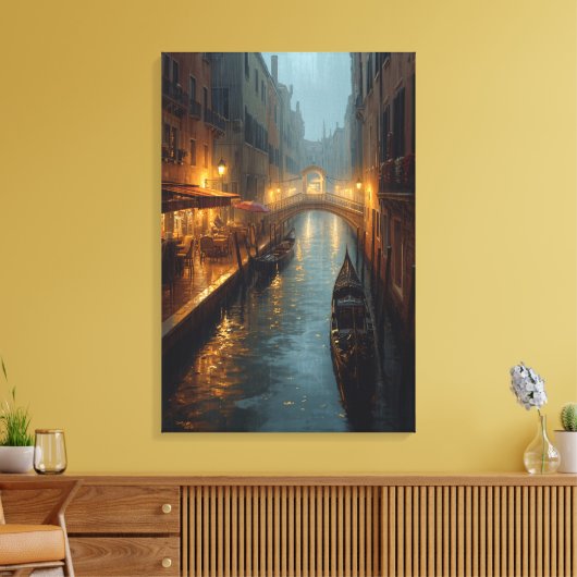 Venetian Glow – Rainy Night Lights and Reflections Canvas Afdruk (Insitu (Woonkamer))