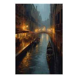 Venetian Glow – Rainy Night Lights and Reflections Perfect Poster