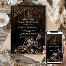 Venetian gothic Masquerade Party invitation Kaart