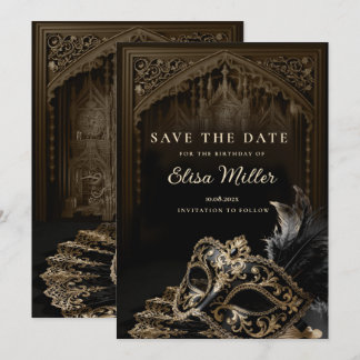 Venetian Gothic Masquerade Party Save the Date Kaart