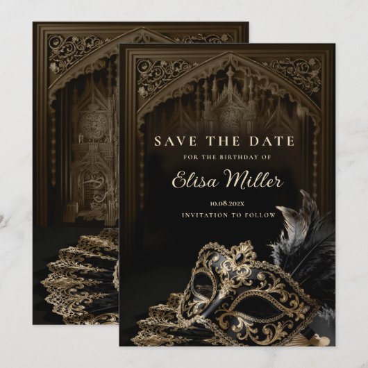 Venetian Gothic Masquerade Party Save the Date Kaart (Voorkant / Achterkant)
