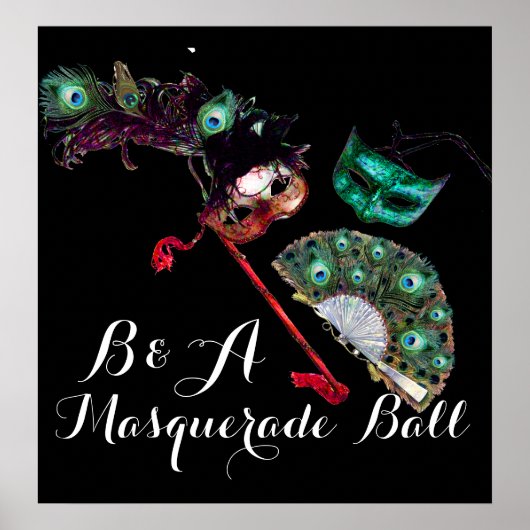 VENETIAN MARDI GRAS MASKS MASQUERADE BALL MONOGRAM POSTER (Voorkant)