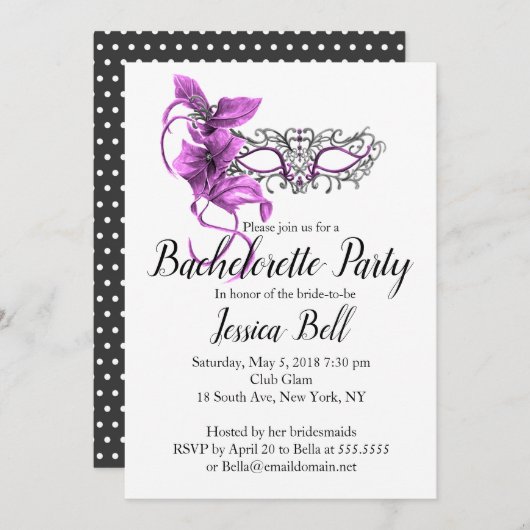 Venetian Mask Bachelorette Party Uitnodiging (Voorkant / Achterkant)