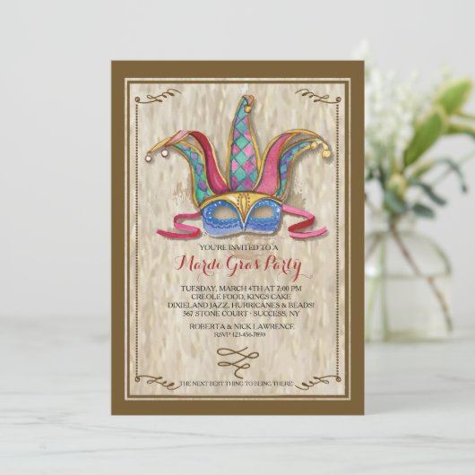 Venetian Mask Invitation Kaart (Staand voorkant)