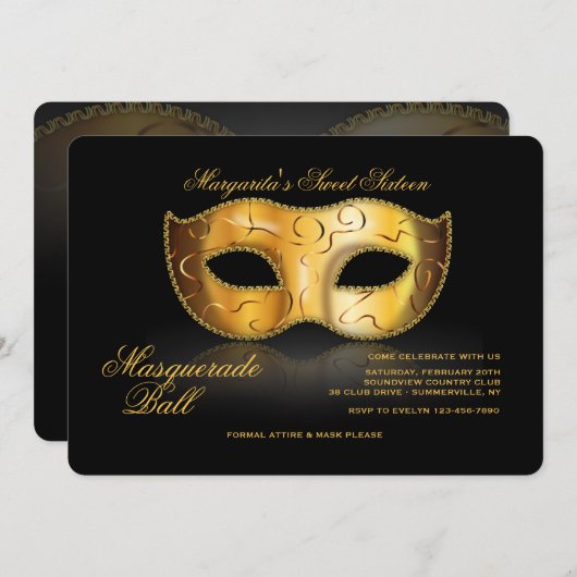 Venetian Mask Invitation Kaart (Voorkant / Achterkant)