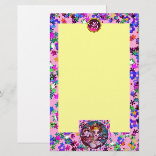 VENETIAN MASKERADE MASKS,CONFETTI GEM MONOGRAM BRIEFPAPIER (Voorkant / Achterkant)