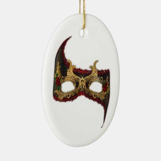 Venetian Masque: Gold en Red Rose Keramisch Ornament (Rechts)