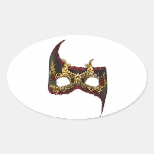 Venetian Masque: Gold en Red Rose Ovale Sticker (Voorkant)