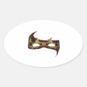 Venetian Masque: Gold en Red Rose Ovale Sticker
