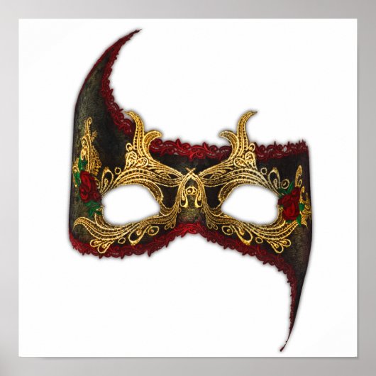 Venetian Masque: Gold en Red Rose Poster (Voorkant)