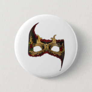 Venetian Masque: Goud en rood Ronde Button 5,7 Cm