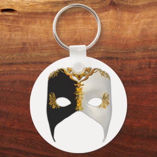 Venetian Masque: zwart, wit en goud Sleutelhanger (Voorkant)