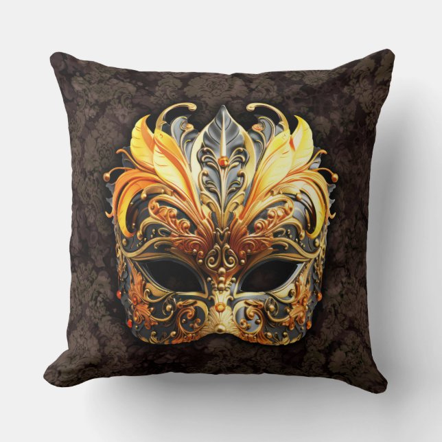 Venetian Masquerade Golden Mask Kussen (Voorkant)