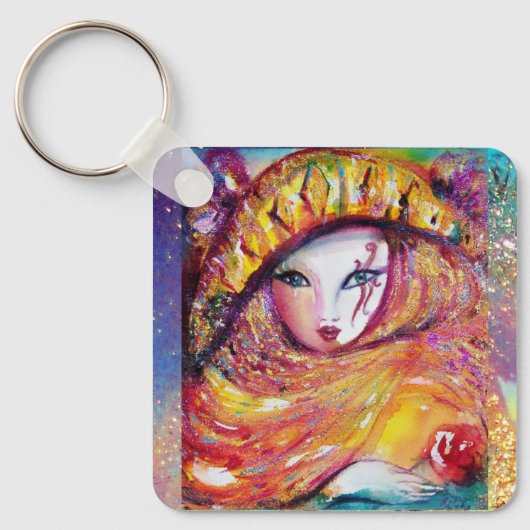 VENETIAN MASQUERADE - MASKER IN GEEL SLEUTELHANGER (Voorkant)