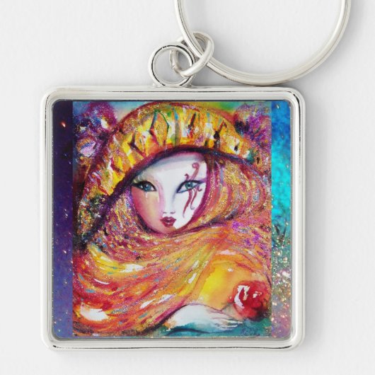 VENETIAN MASQUERADE - MASKER IN GEEL SLEUTELHANGER (Voorkant)