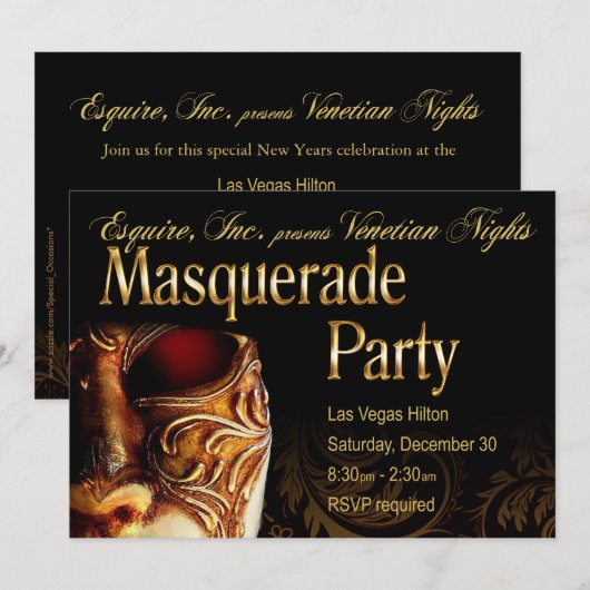Venetian Nights Masquerade Party Uitnodiging (Voorkant / Achterkant)
