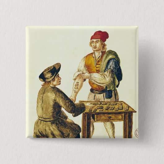 Venetian Tattooer Vierkante Button 5,1 Cm (Voorkant)