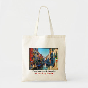 Venetië Alley met Love Quote Tote Bag