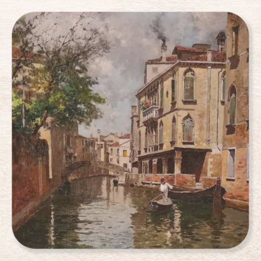  Venetië Antonio Leto Venetian Canal Kartonnen Onderzetters (Voorkant)