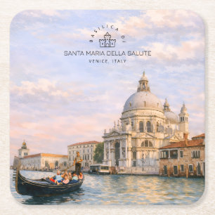 Venetië Basiliek Salute Aquarel Iconische Koepels Kartonnen Onderzetters