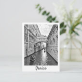 Venetië Bridge of Sighs Black white met gondolier Briefkaart (Staand voorkant)