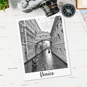 Venetië Bridge of Sighs Black white met gondolier Briefkaart