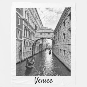 Venetië Bridge of Sighs Black white met gondolier Fleece Deken