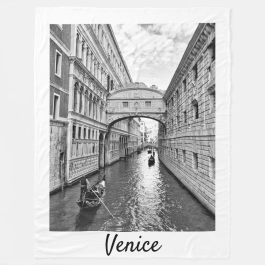 Venetië Bridge of Sighs Black white met gondolier Fleece Deken (Voorkant)