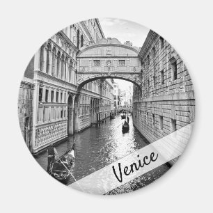 Venetië Bridge of Sighs Black white met gondolier Magneet