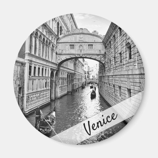 Venetië Bridge of Sighs Black white met gondolier Magneet (Voorkant)