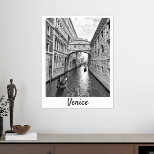 Venetië Bridge of Sighs Black white met gondolier Poster