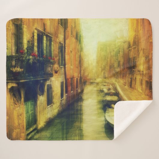 Venetië Canal Balkon Schilderij Sherpa Deken (Voorkant (horizontaal))