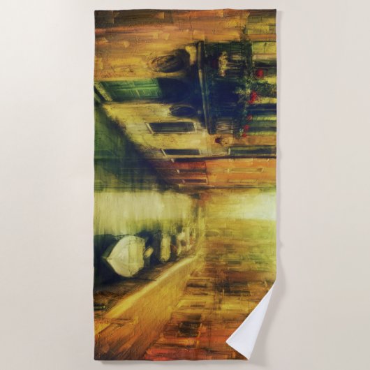 Venetië Canal Balkon Schilderij Strandlaken (Voorkant)