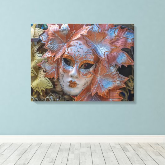 Venetië carnaval masker uitzicht canvas print (Insitu (Houten vloer))