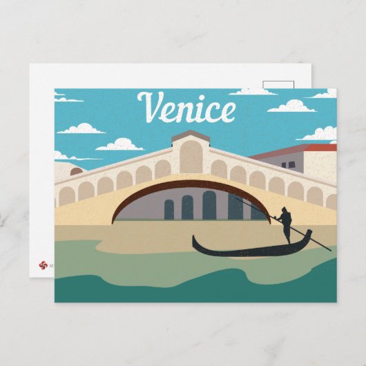 Venetië en Venetiaanse Gondola Silhouette Briefkaart (Voorkant / Achterkant)