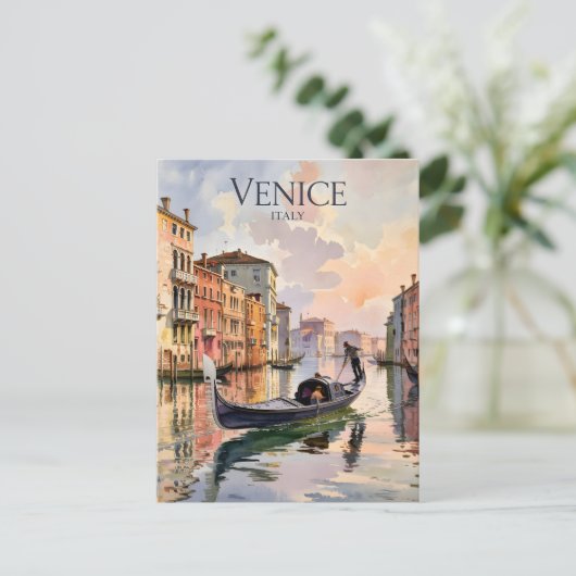 Venetië Gondola Ride Waterverf Canal Kleurrijk Briefkaart (Staand voorkant)