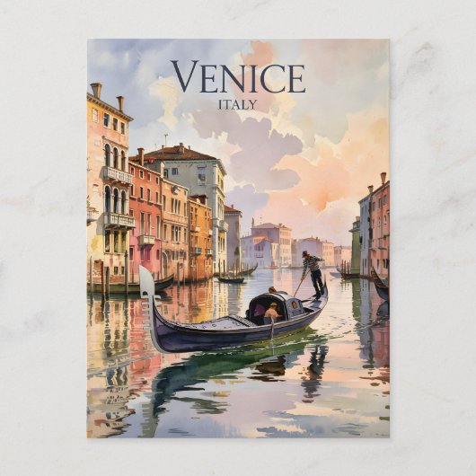 Venetië Gondola Ride Waterverf Canal Kleurrijk Briefkaart (Voorkant)