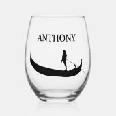 Venetië Gondola Silhouet in zwart Wijnglas Zonder Voet (Voorkant)