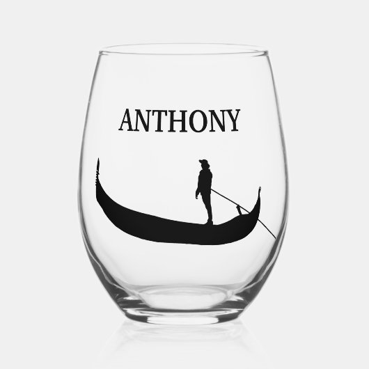 Venetië Gondola Silhouet in zwart Wijnglas Zonder Voet (Voorkant)