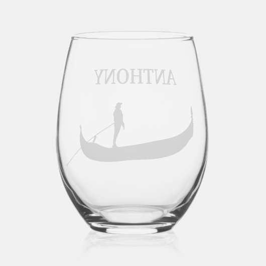 Venetië Gondola Silhouet in zwart Wijnglas Zonder Voet (Achterkant)