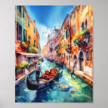 Venetië grachten Italië Waterverf Art Print